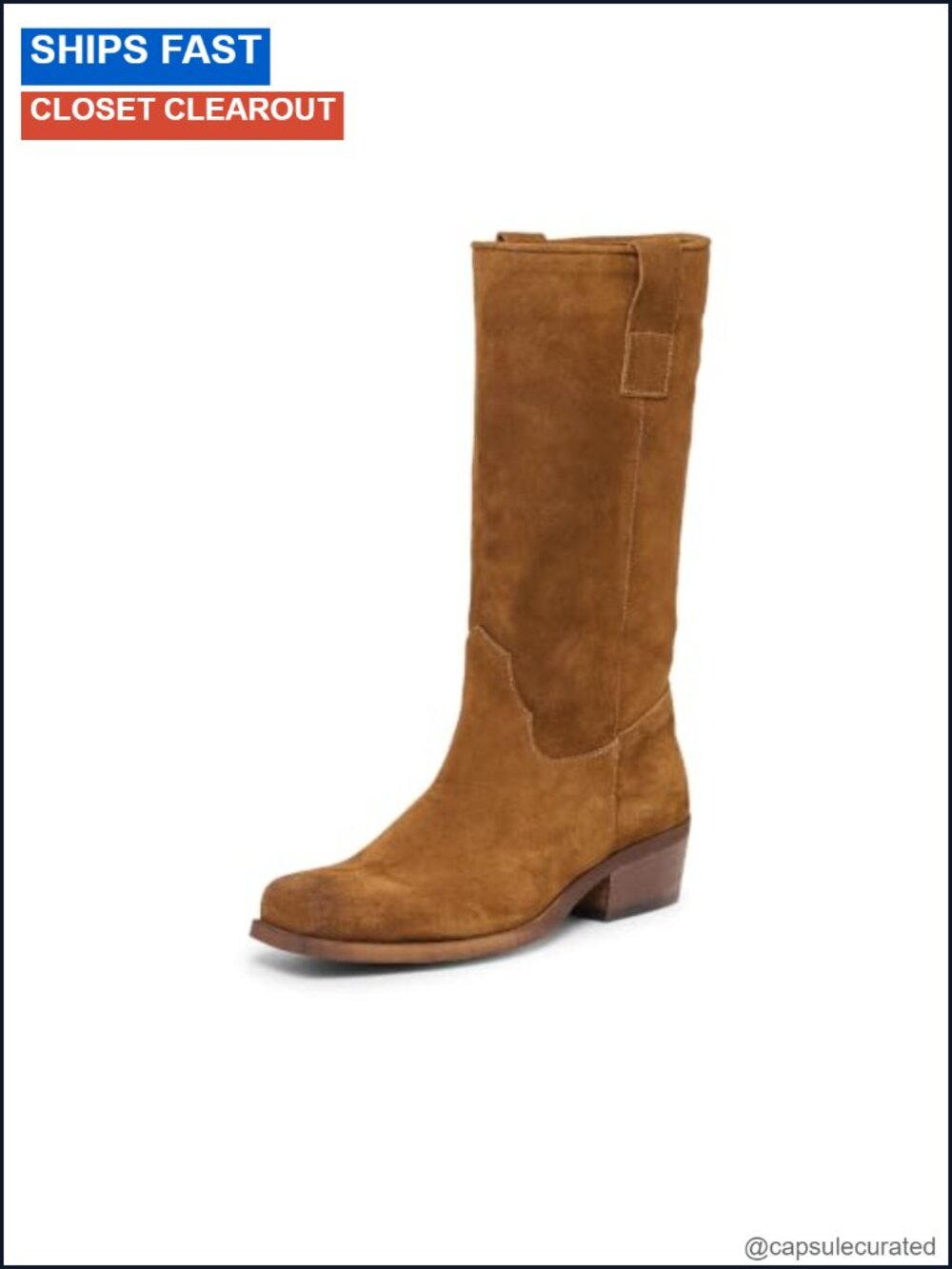 Suede Calf High Pull-On Mid Boot Flat Heel Women's